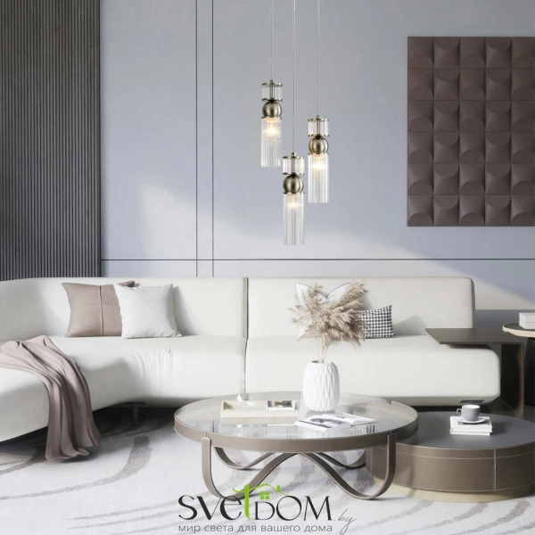 8277/3A MODERNI LN26 163 сатин никель/прозрачный, металл/стекло Подвес Е14 3*40W 220V DENVER