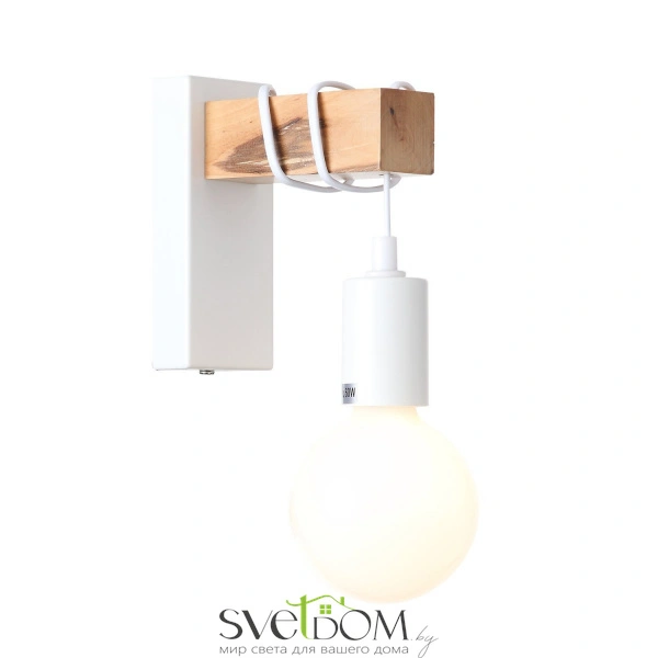 SL1142.501.01 Светильник настенный Белый, Светлое дерево E27 1*60W BAGETTI