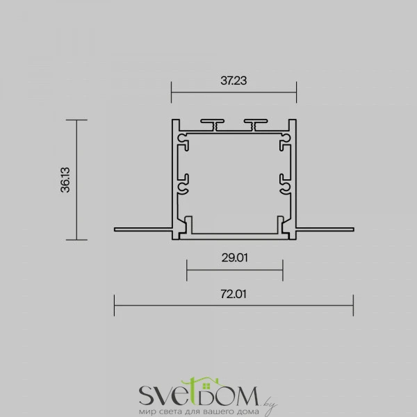 Алюминиевый профиль встраиваемый скрытого монтажа 72x36 (Серебро, 3 м), ALM-7236T-S-3M 636011