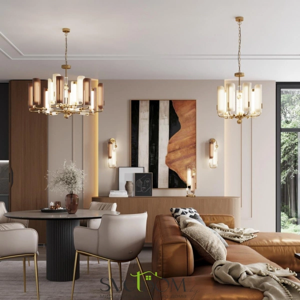 5467/35L MODERN ODL_EX26 049 белый/коричневый/античная бронза/металл/стекло/декор металл Люстра LED x 35W (5W*7) 3000K LION