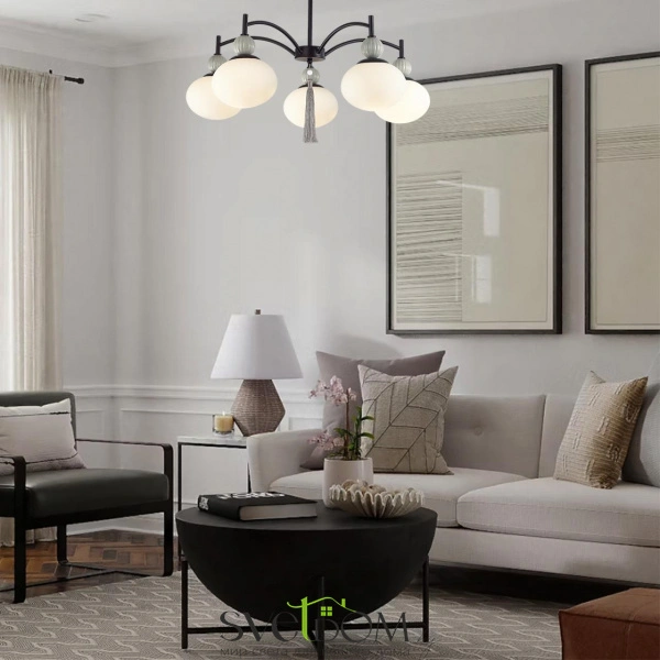 8273/5C NEOCLASSI LN26 041 черный, серый/белый металл, керамика/стекло Люстра потолочная Е14 5*40W 220V GLORIYA