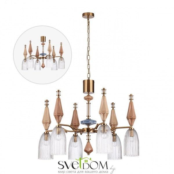 5414/6 MODERN ODL_EX26 021 античная бронза/терракот/синий/бежевый/металл/керамика Люстра E14 6*40W TERRA