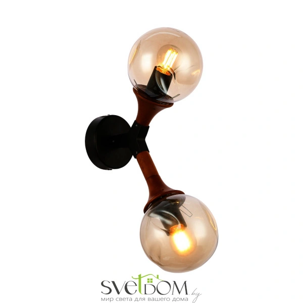 SLE109401-01 Светильник настенный Черный, Темное дерево/Прозрачный, Янтарный E27 2*60W RAQUEL
