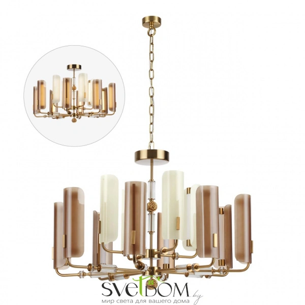 5467/60L MODERN ODL_EX26 049 белый/коричневый/античная бронза/металл/стекло/декор металл Люстра LED x 60W (5W*12) 3000K LION