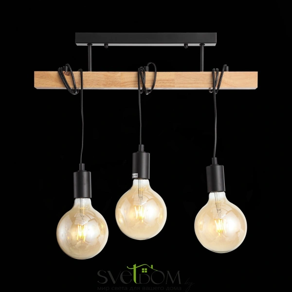 SL1142.403.03 Светильник подвесной Черный, Светлое дерево E27 3*60W BAGETTI