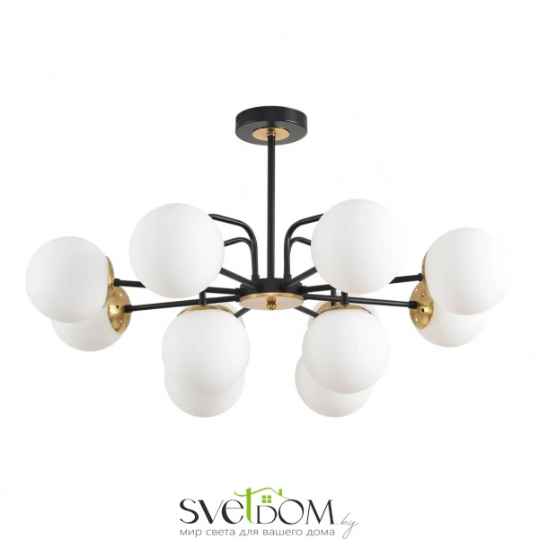 8375/12C MODERNI LN26 172 черный/латунь/белый, металл/стекло Люстра потолочная E27 12*60W 220V ELRONA