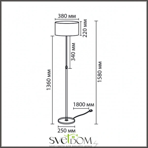 8358/1F CLASSI LN26 521 медь/черный/белый, металл/текстиль Торшер E27 60W 220V IRISA
