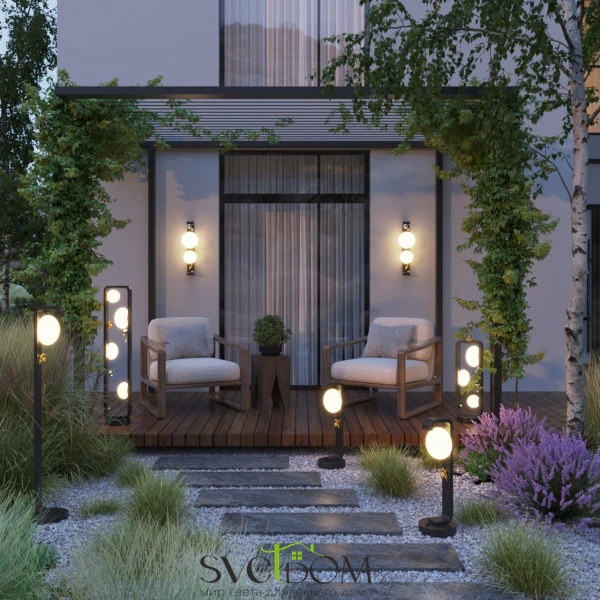 5434/4FB NATURE ODL_EX26 079 черный/золотистый/хром/металл/акрил/декор металл Уличный наземный светильник-торшер 110см IP54 G9 4*15W max LUMA