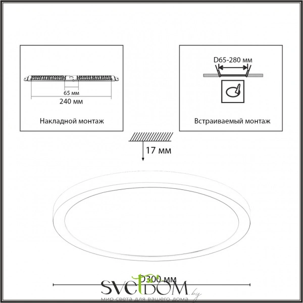 7788/24L MITRA LED SN 537 Светильник пластик/белый/черный LED 24Вт 3000/4000/6500К D300 IP44 CCT/датчик движения NEBULA BLACK