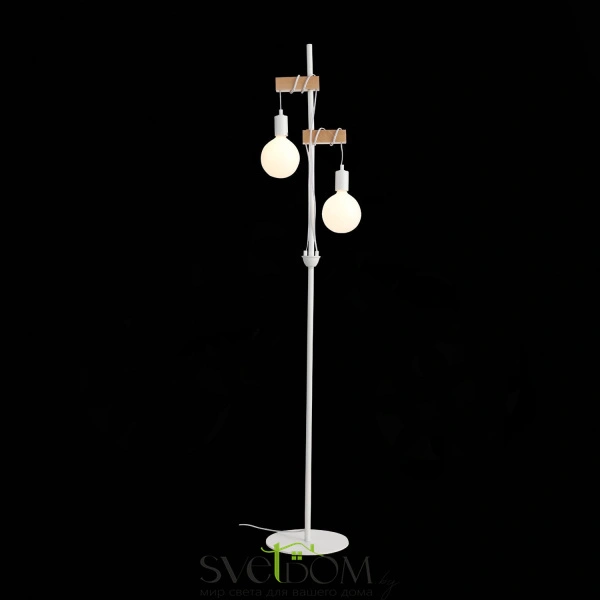 SL1142.505.01 Светильник напольный Белый, Светлое дерево E27 2*60W BAGETTI