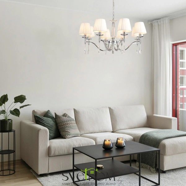 8316/8 CLASSI LN26 057 хром/белый, металл/хрусталь/текстиль Люстра E14 8*40W 220V MAGDA