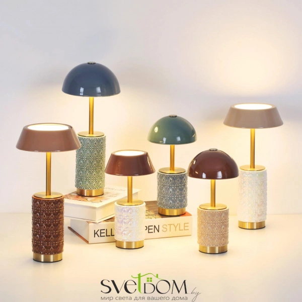 5452/5TLA L-VISION ODL_EX26 010 светлая бронза/синий/зеленый/металл/керамика Настольная лампа беспроводная LED*5W 3000K LULU