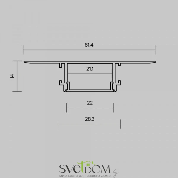 Алюминиевый профиль встраиваемый скрытого монтажа 61x14 (Серебро, 2 м), ALM-6114-S-2M 636019