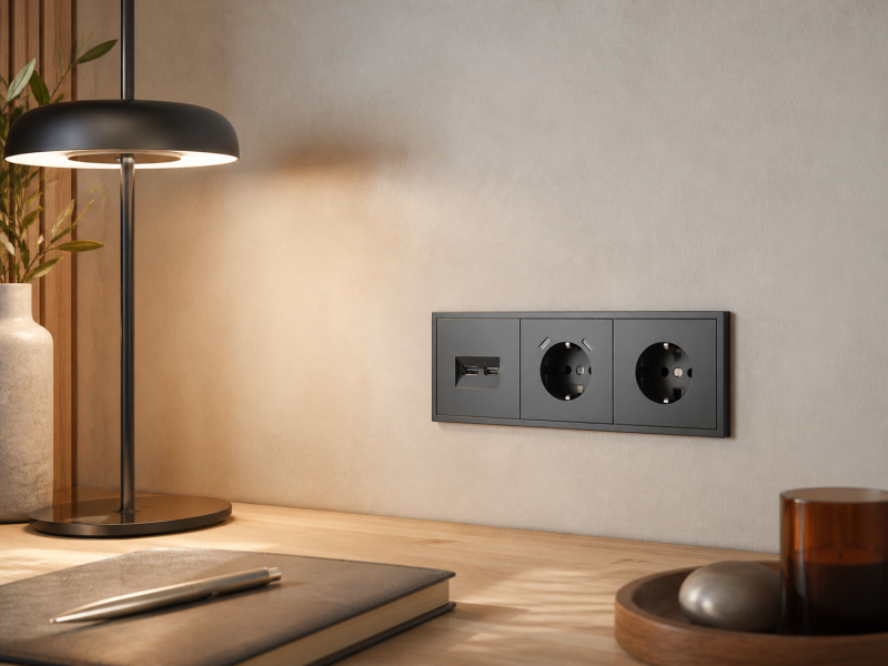 Дизайнерская розетка Voltum в современном интерьере