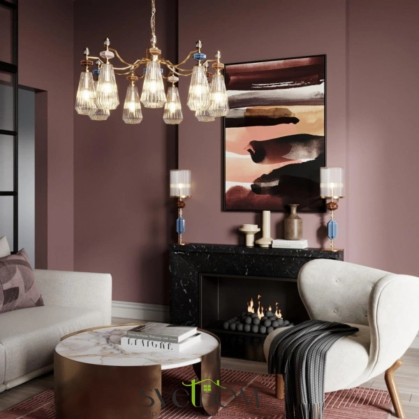 5414/9 MODERN ODL_EX26 021 античная бронза/терракот/синий/бежевый/коричневый/металл/керамика Люстра E14 9*40W TERRA