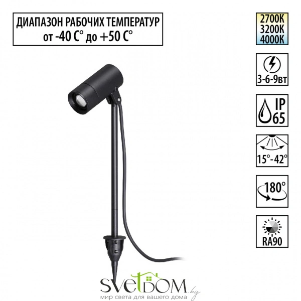 359713 STREET NT25 788 черный Светильник грунтовый с переключ. цв. температуры и мощности IP65 LED 3/6/9W 85-265V 2700К\3200К\4000К LANDSCAPE