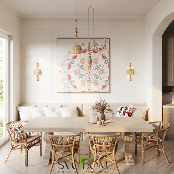 5444/1WA PENDANT ODL_EX26 031 бежевый/античная бронза/металл/керамика Бра E14 2*40W KARELIA