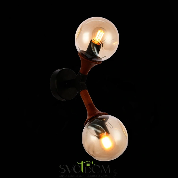 SLE109401-01 Светильник настенный Черный, Темное дерево/Прозрачный, Янтарный E27 2*60W RAQUEL