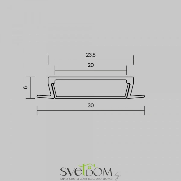 Алюминиевый профиль встраиваемый с накладным фланцем 30x6 (Серебро, 2 м), ALM-3006-S-2M 632018