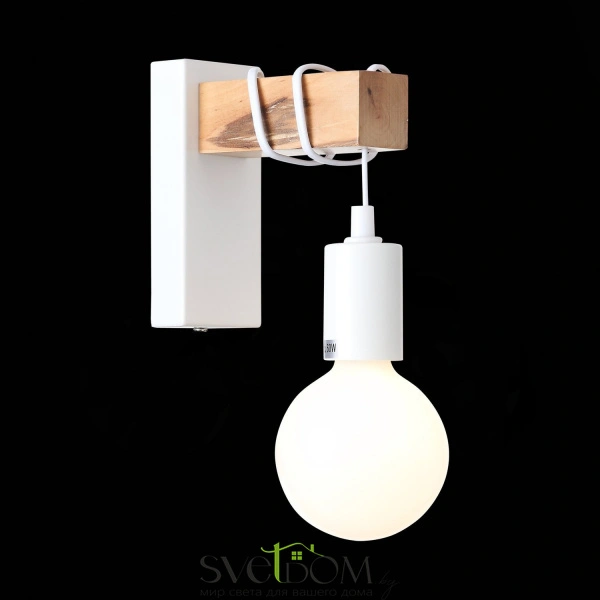 SL1142.501.01 Светильник настенный Белый, Светлое дерево E27 1*60W BAGETTI