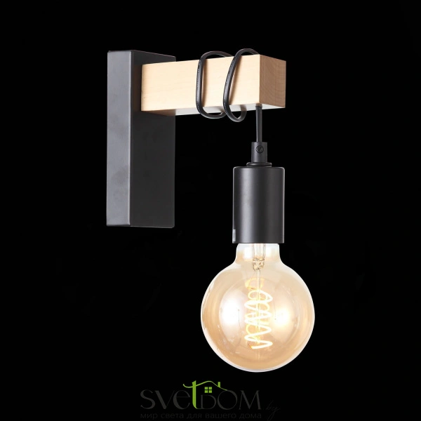 SL1142.401.01 Светильник настенный Черный, Светлое дерево E27 1*60W BAGETTI