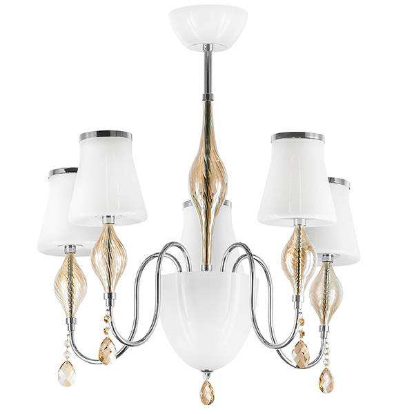 Lightstar 806050 Люстра потолочная ESCICA 5х40W E14+1х40W G9 БЕЛЫЙ/КОНЬЯК/ХРОМ