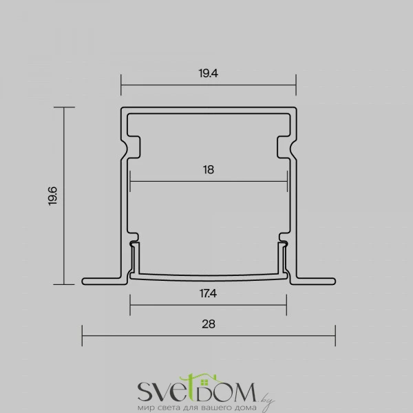 Алюминиевый профиль встраиваемый с накладным фланцем 27x20 (Серебро, 2 м), ALM-2720-S-2M 632017
