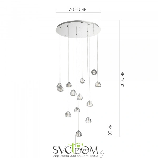 SL6017.101.13 Светильник подвесной ST-Luce Хром/Прозрачный с пузырьками воздуха LED 13*3W 3000K WATERFALL