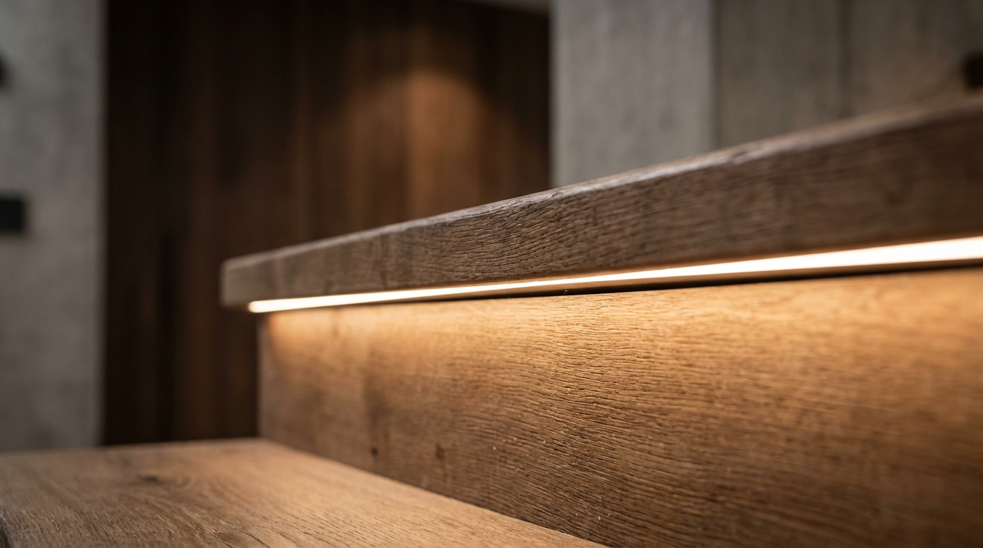 Подсветка ступени лестницы светодиодным профилем