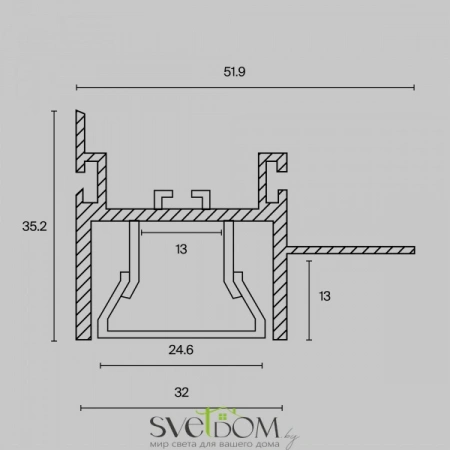 Алюминиевый профиль для натяжного потолка 51x35 ALM013S-2M