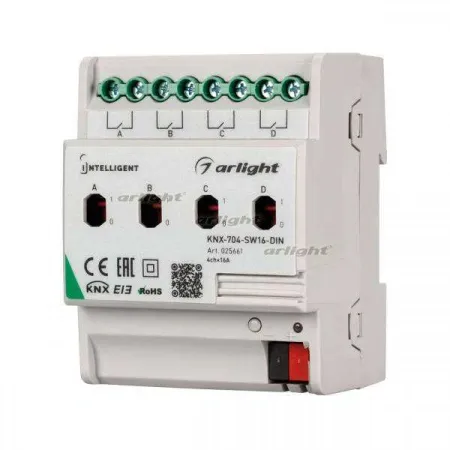 ARLIGHT INTELLIGENT ARLIGHT Релейный модуль KNX-704-SW16-DIN (BUS, 4x16A) (Arlight, -)