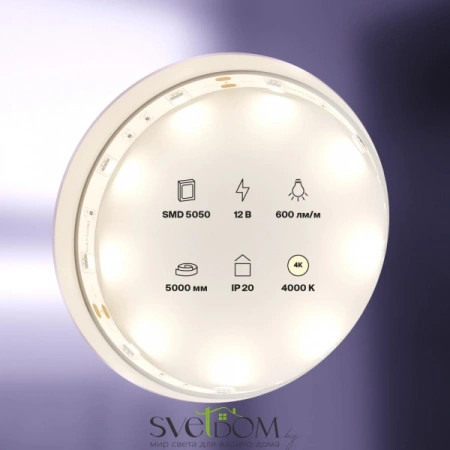 Светодиодная лента 12В 5050 7,2Вт/м  4000K 5м IP20 10121