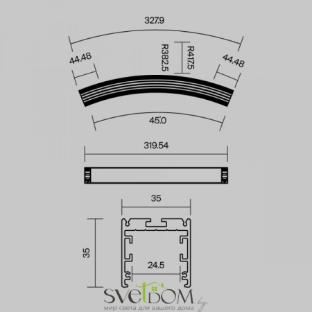 Радиусный профиль 35x35 Ø800мм 1/8 круга черный ALM-3535R-B-D-45°-0.8M