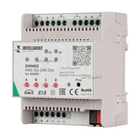 ARLIGHT INTELLIGENT ARLIGHT Диммер KNX-104-DIM-DIN (12-24V, 4x4A) (INTELLIGENT ARLIGHT, -)
