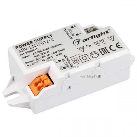 ARLIGHT Блок питания ARV-SN12012-C (12V, 1A, 12W) (Arlight, IP20 Пластик, 3 года)