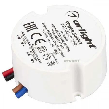 ARLIGHT Блок питания ARJ-KE40200R (8W, 200mA, PFC) (Arlight, IP44 Пластик, 5 лет)