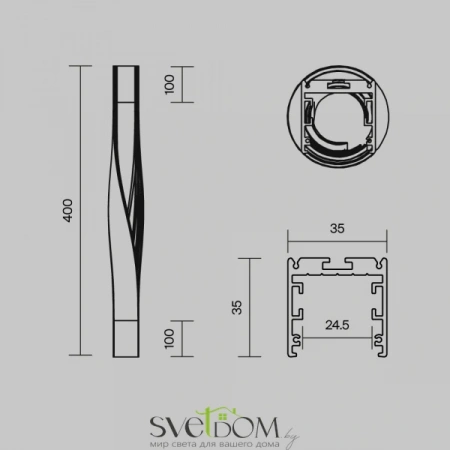 Радиусный профиль 35x35 Twist левый черный ALM-3535R-B-TL-90°-0.4M