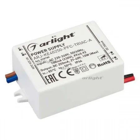 ARLIGHT Блок питания ARJ-KE40250-PFC-TRIAC-A (10W, 250mA) (Arlight, IP44 Пластик, 5 лет)