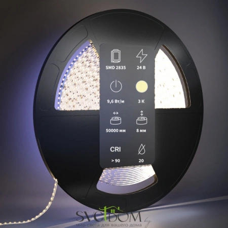 Светодиодная лента Ultra 24В 2835 9,6Вт/м 3000К 50м IP 20 201047