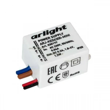 ARLIGHT Блок питания ARJ-KE04300-MINI (1.2W, 300mA) (Arlight, IP20 Пластик, 5 лет)
